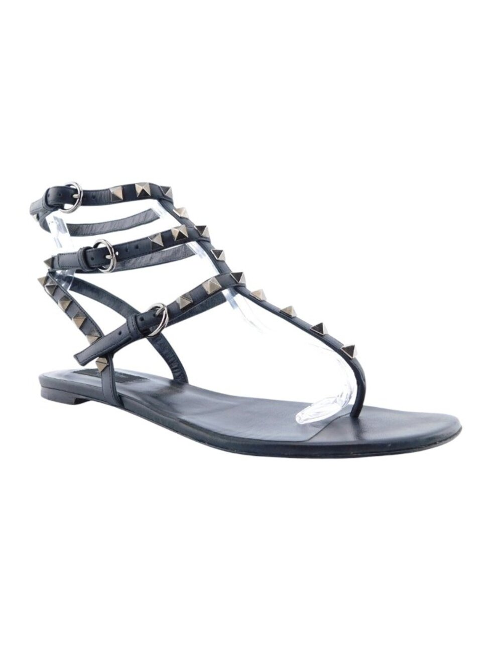 VALENTINO Rockstud Black Leather Caged Gladiator Thong Sandals 38